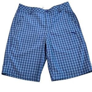 PUMA Dry Cell Golf Shorts Blue Plaid Polyester Flat Front Men's Size 32